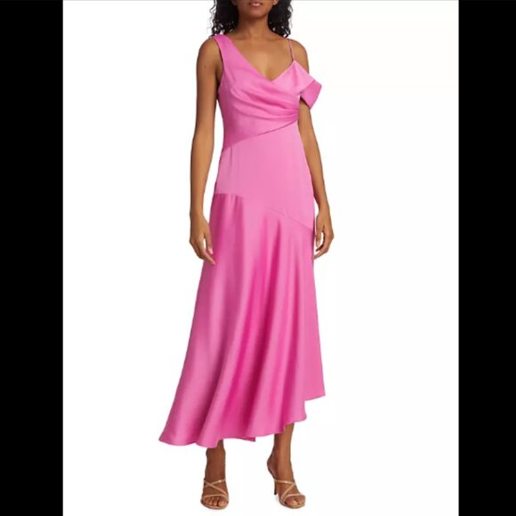 Brand New ML Monique Lhuillier Marin Asymmetrical Satin Midi Dress - Picture 5 of 7